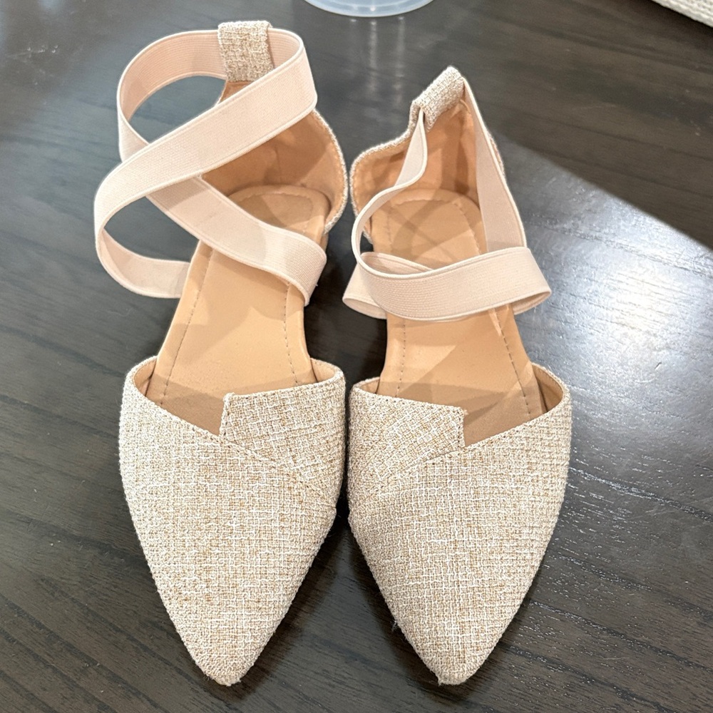 SHEIN Textured Beige Flats with Straps